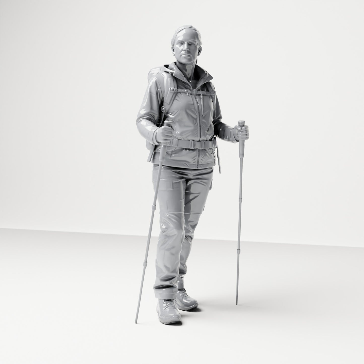 Diorama modelbouw productfoto 3: Staande figuur: Wanderer met rugzak & twee trekkingstokken (B039)
