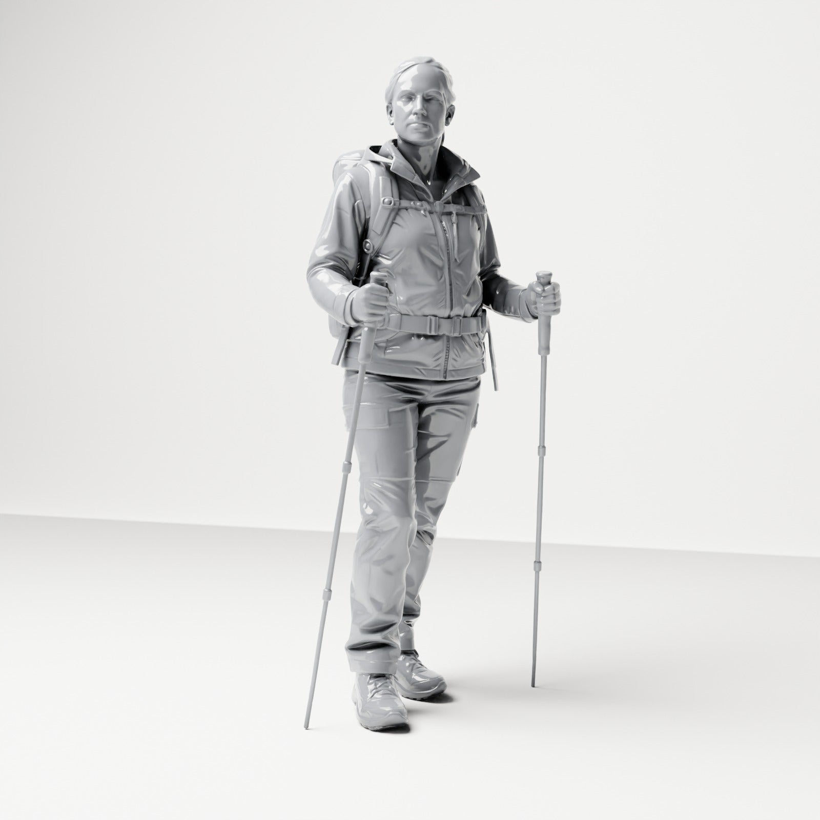 Diorama modelbouw productfoto 3: Staande figuur: Wanderer met rugzak & twee trekkingstokken (B039)