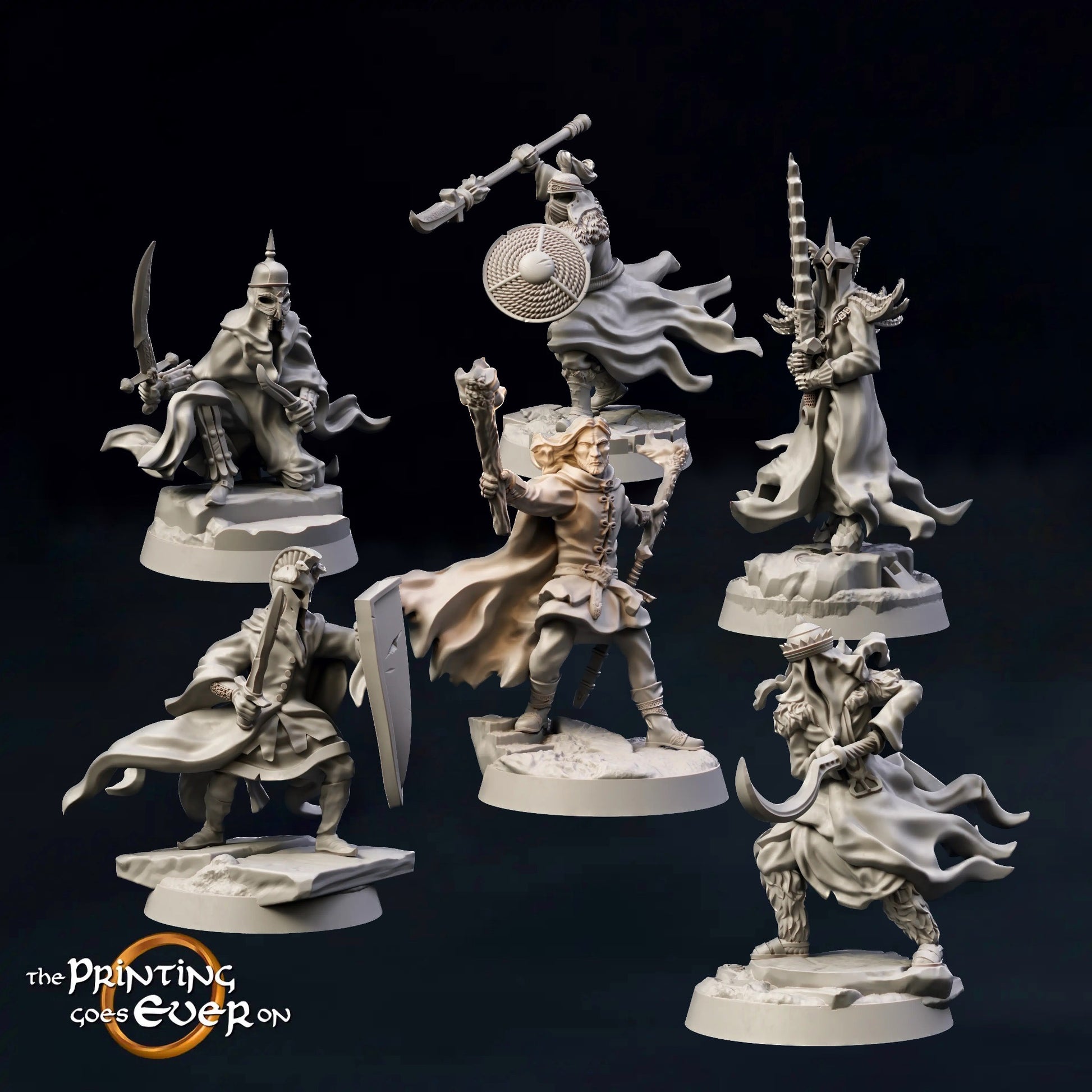 Productfoto Tabletop 28mm The Printing Goes Ever On (TPGEO) 0: Donkere krijgers in gevecht met dappere krijgers: Zwarte figuren vallen helden aan