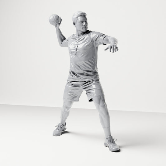 Diorama modelbouw productfoto 0: Staande figuur: Sporter in worppositie met bal in de rechterhand (B041)