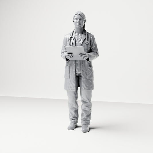Diorama modelbouw productfoto 0: Staande figuur: arts met klembord & stethoscoop (B044)