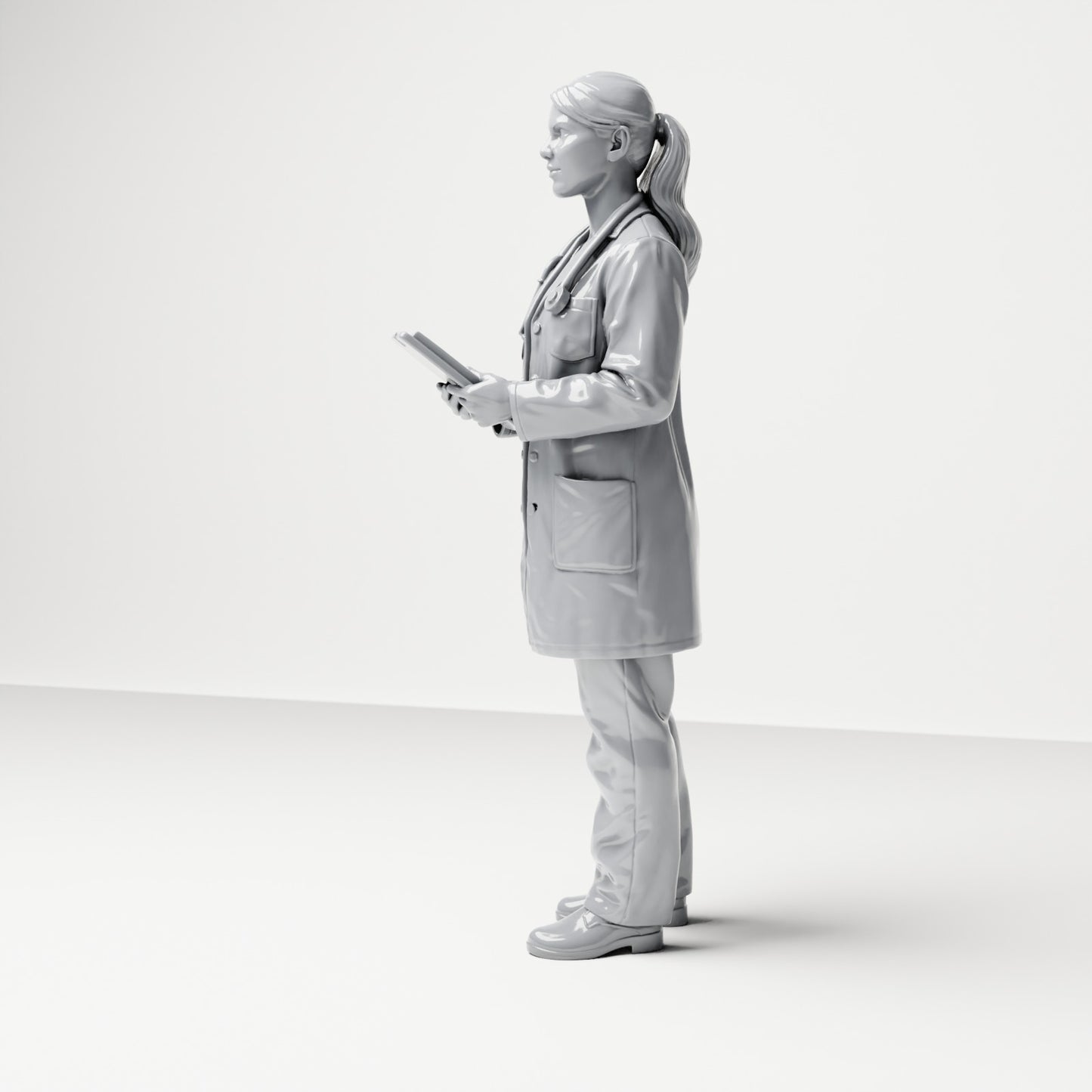 Diorama modelbouw productfoto 1: Staande figuur: arts met klembord & stethoscoop (B044)