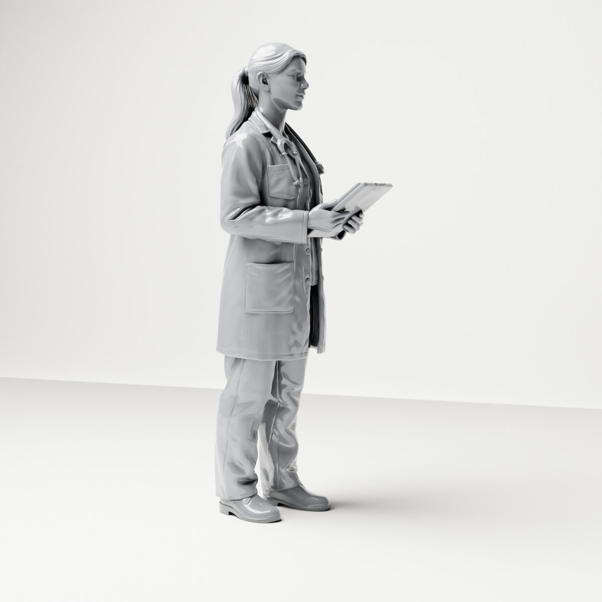 Diorama modelbouw productfoto 3: Staande figuur: arts met klembord & stethoscoop (B044)