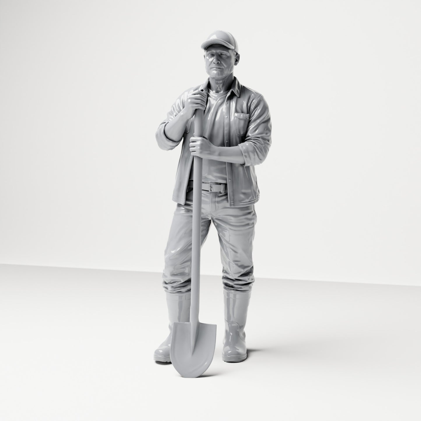 Diorama modelbouw productfoto 0: Staande figuur: bouwvakker met langgesteelde schop (B045)