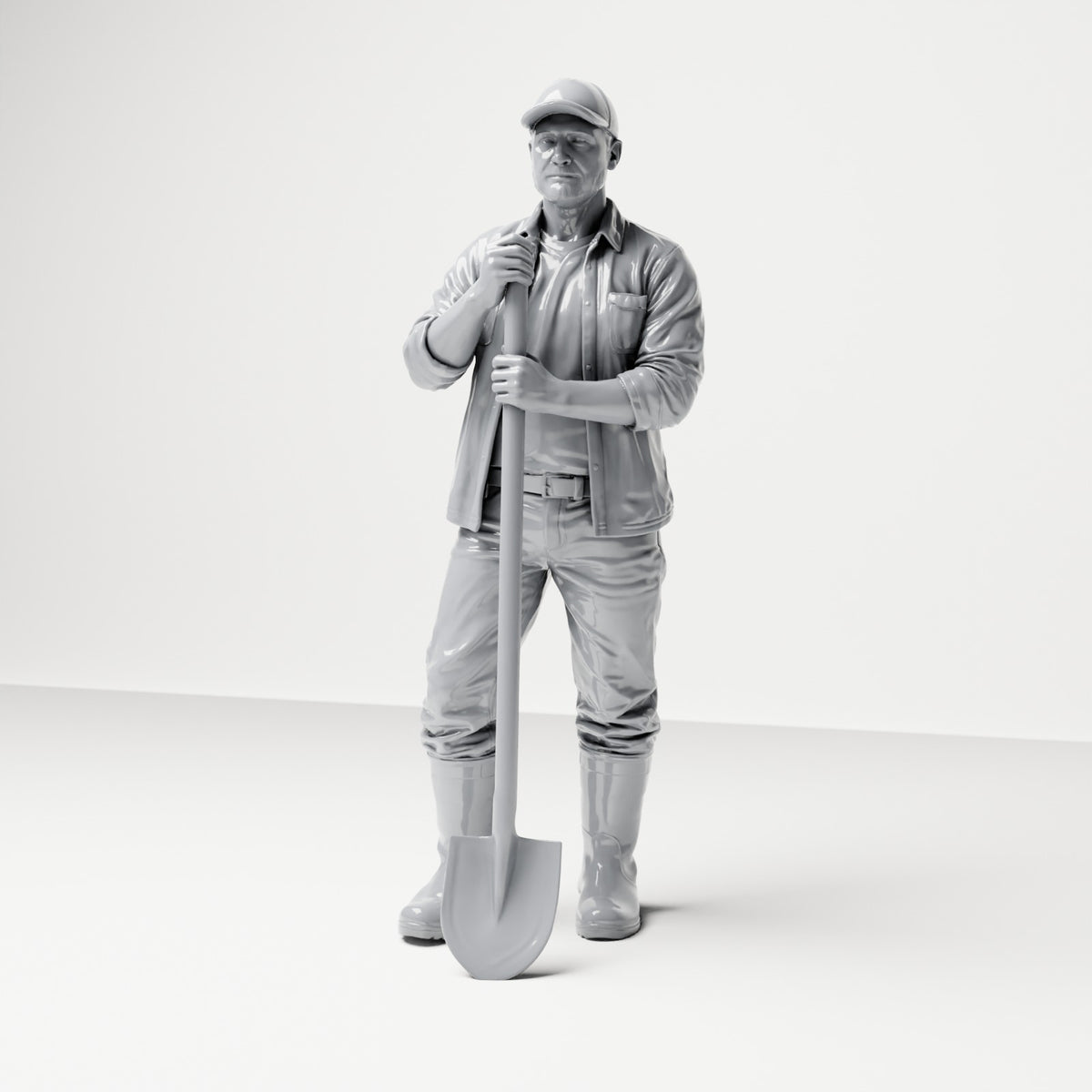 Diorama modelbouw productfoto 0: Staande figuur: bouwvakker met langgesteelde schop (B045)