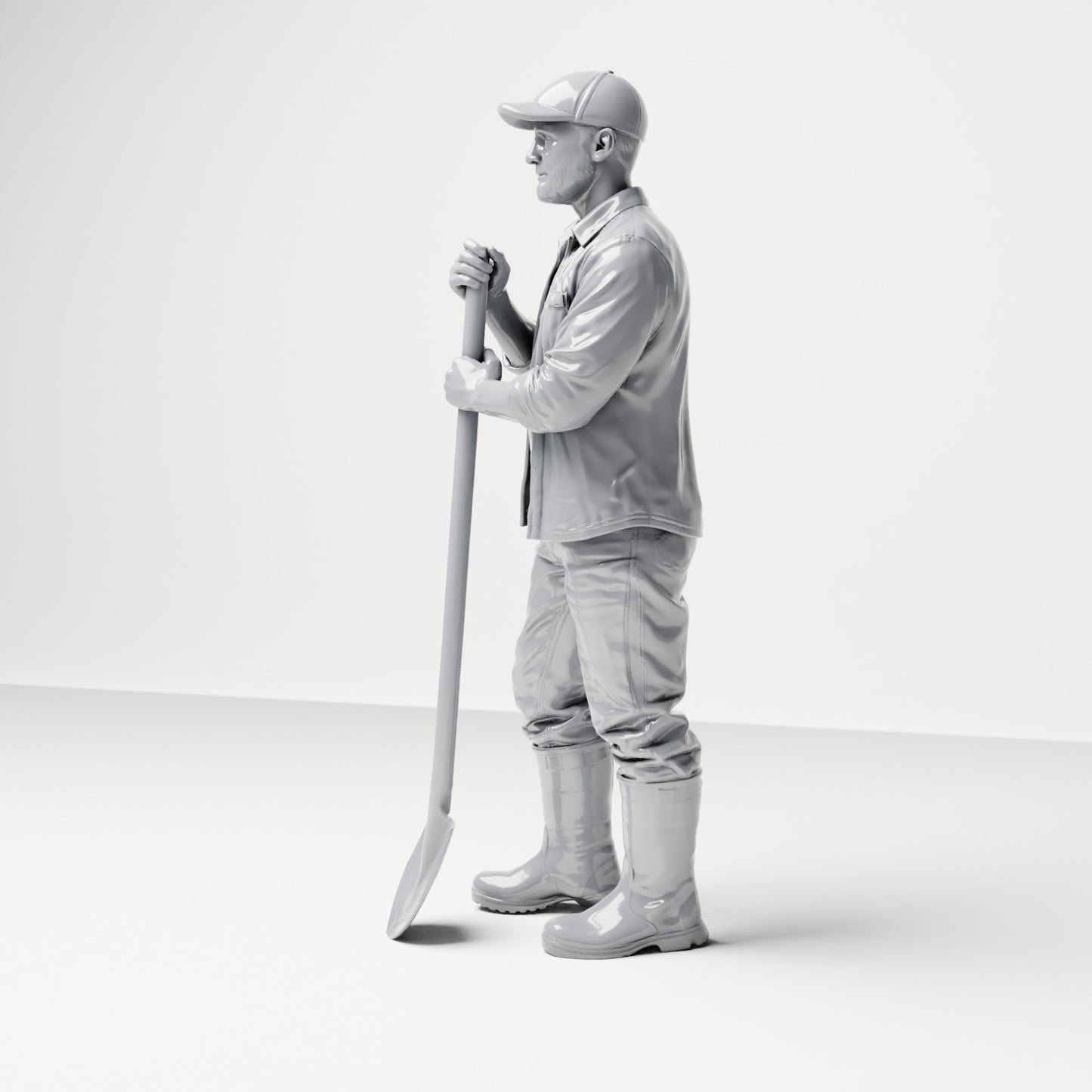 Diorama-modelbouw productfoto 1: Staande figuur: bouwvakker met schop met lange steel (B045)