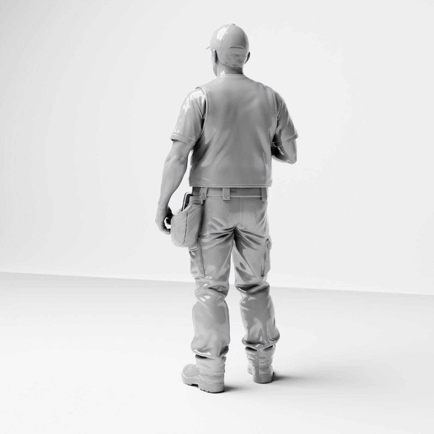 Diorama modelbouw productfoto 2: Staande figuur: ambachtsman met gereedschapstas & accuschroevendraaier (B046)