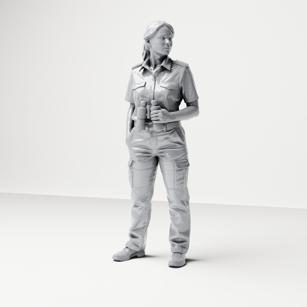 Diorama modelbouw productfoto 0: Staande figuur: scheepsbemanningsvrouw in uniform met verrekijker (B050)