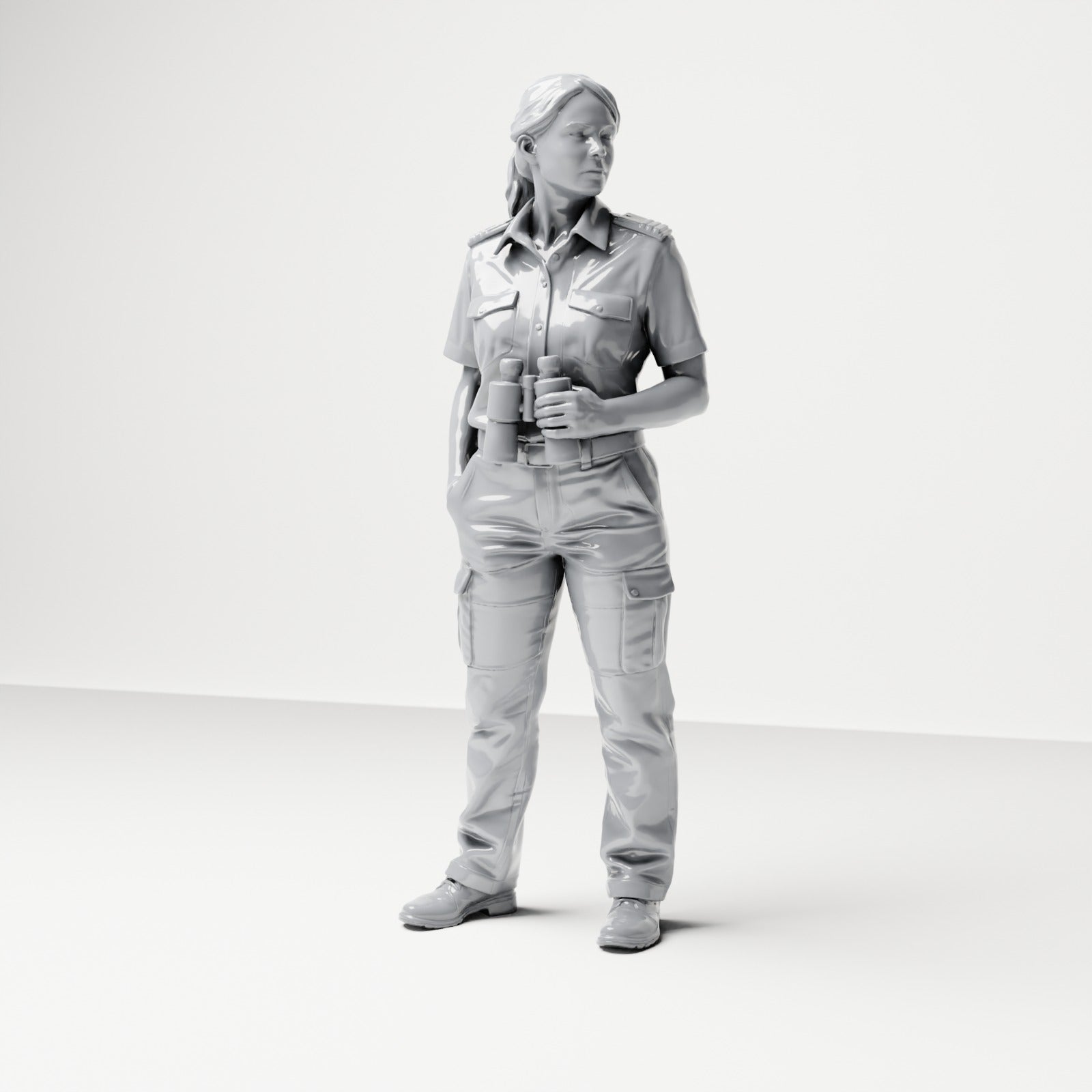 Diorama modelbouw productfoto 0: Staande figuur: scheepsbemanningsvrouw in uniform met verrekijker (B050)