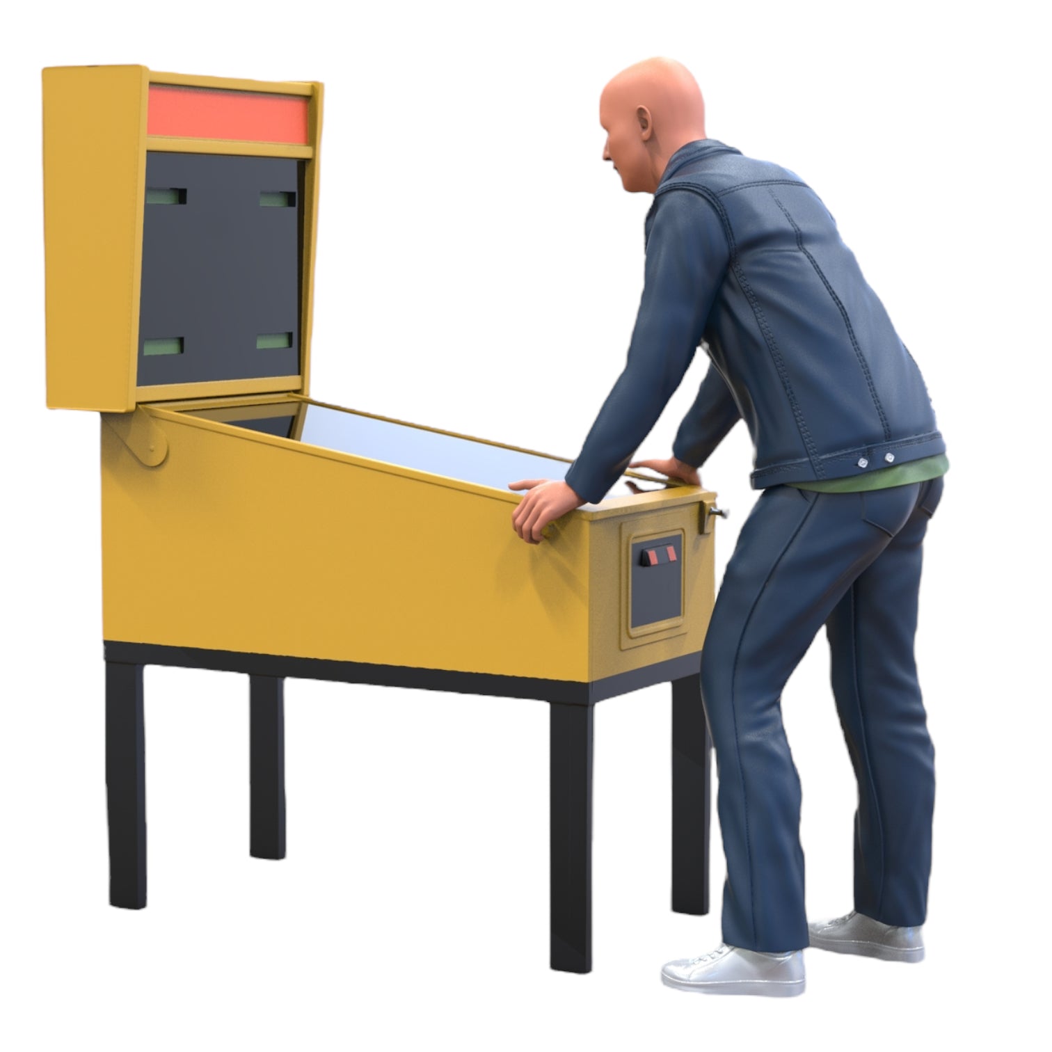 Productfoto diorama en modelbouw miniatuurfiguur: man aan de flipperkast