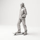 Stehende Figur: Skater mit Kappe, Kapuzenpullover & Skateboard (B054) - linke Seitenansicht