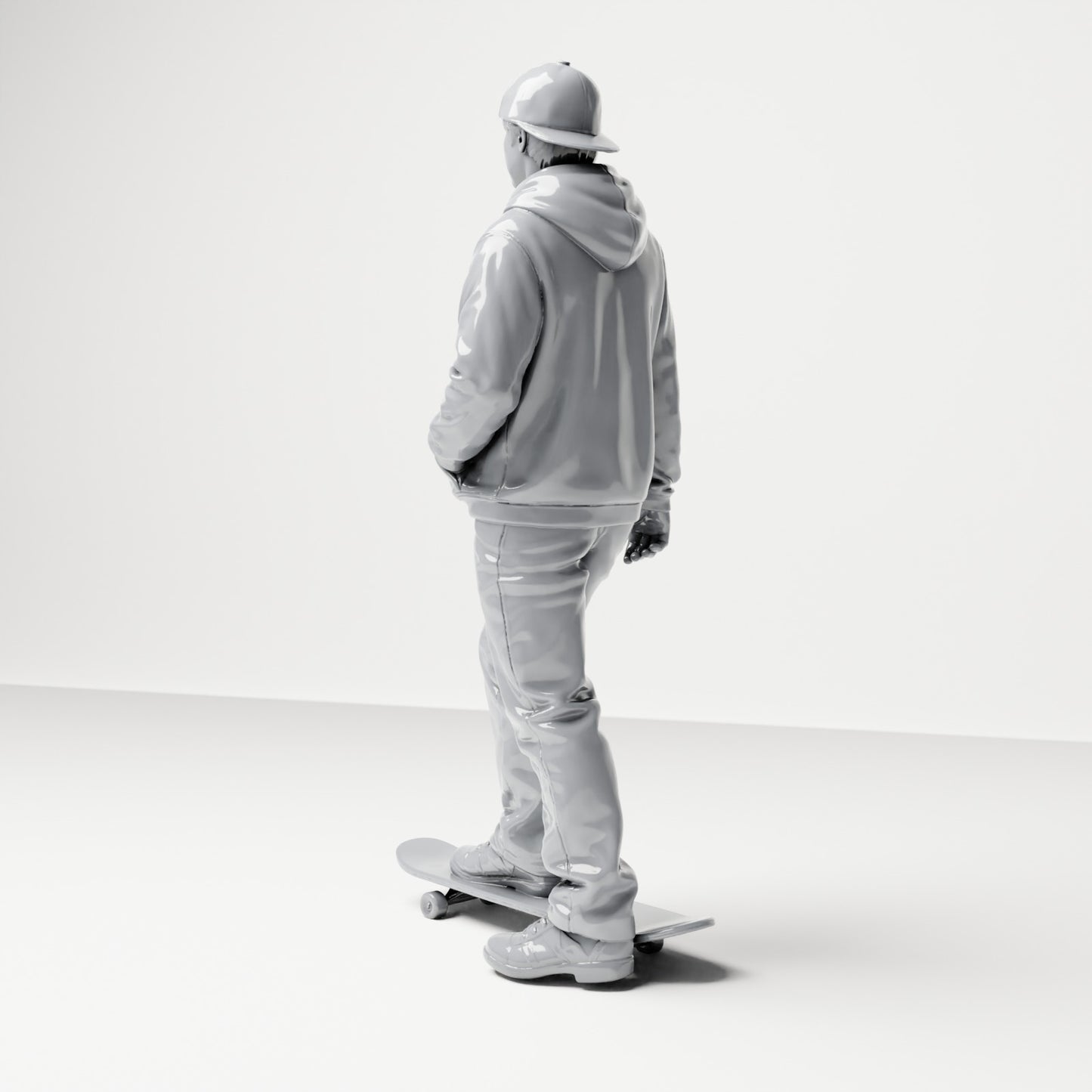 Diorama-modelbouw productfoto 2: Staande figuur: skater met pet, hoodie & skateboard (B054)