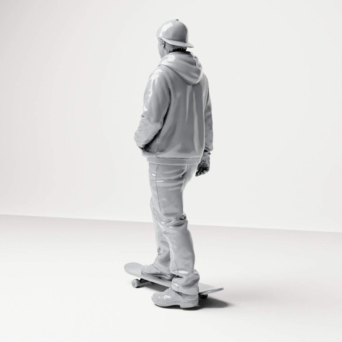 Diorama-modelbouw productfoto 2: Staande figuur: skater met pet, hoodie & skateboard (B054)