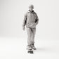 Stehende Figur: Skater mit Kappe, Kapuzenpullover & Skateboard (B054) - Vorderansicht