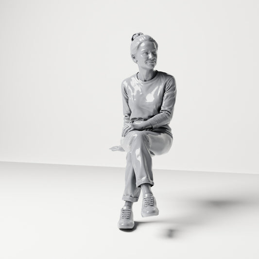 Diorama modelbouw productfoto 0: Zittende figuur: toeschouwster met gekruiste benen en handen in de schoot (B055)