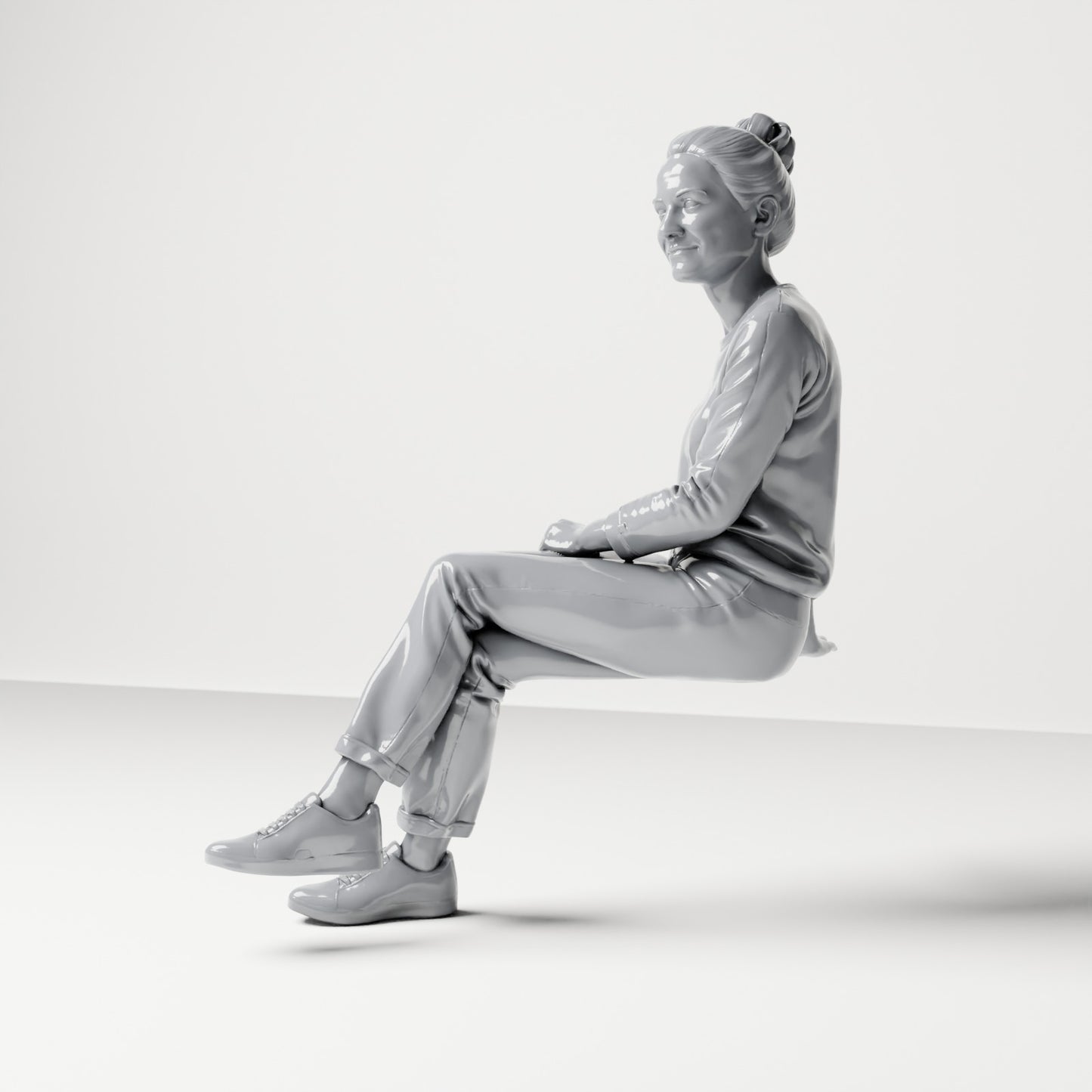 Diorama modelbouw productfoto 1: Zittende figuur: toeschouwster met gekruiste benen en handen in de schoot (B055)