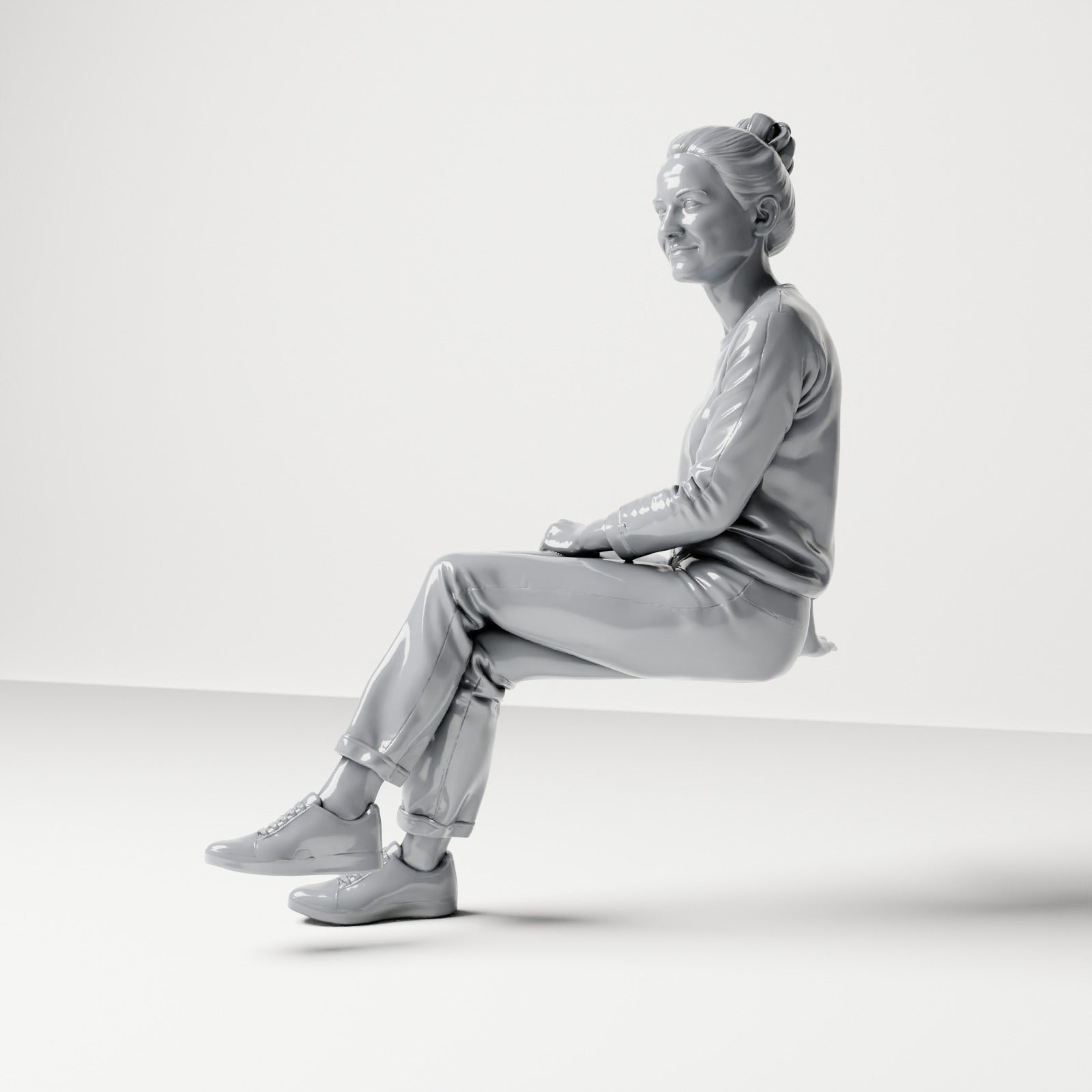 Diorama modelbouw productfoto 1: Zittende figuur: toeschouwster met gekruiste benen en handen in de schoot (B055)