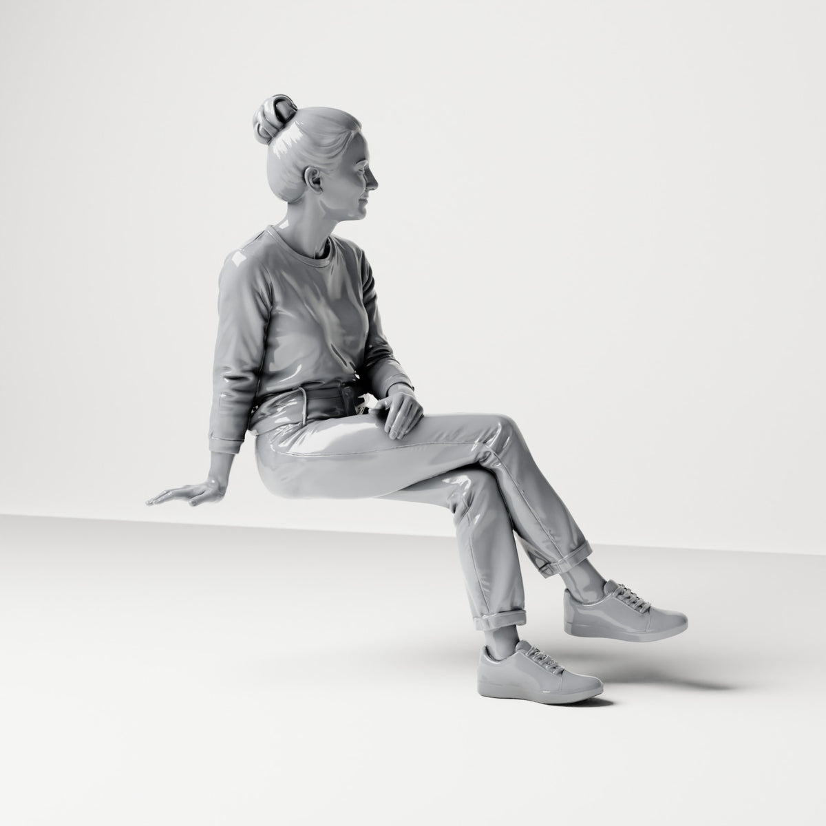 Diorama modelbouw productfoto 3: Zittende figuur: toeschouwer met gekruiste benen en handen in de schoot (B055)