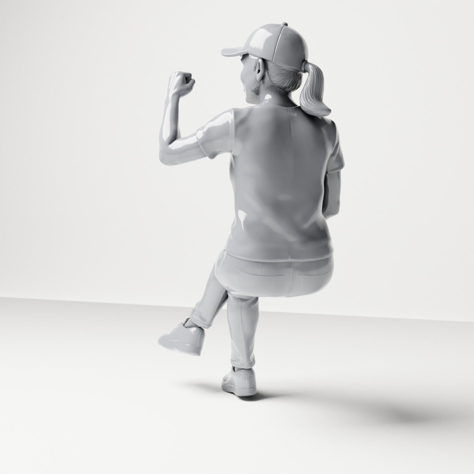 Diorama modelbouw productfoto 2: Zittende figuur: toeschouwster met gekruiste benen en geheven vuist (B057)