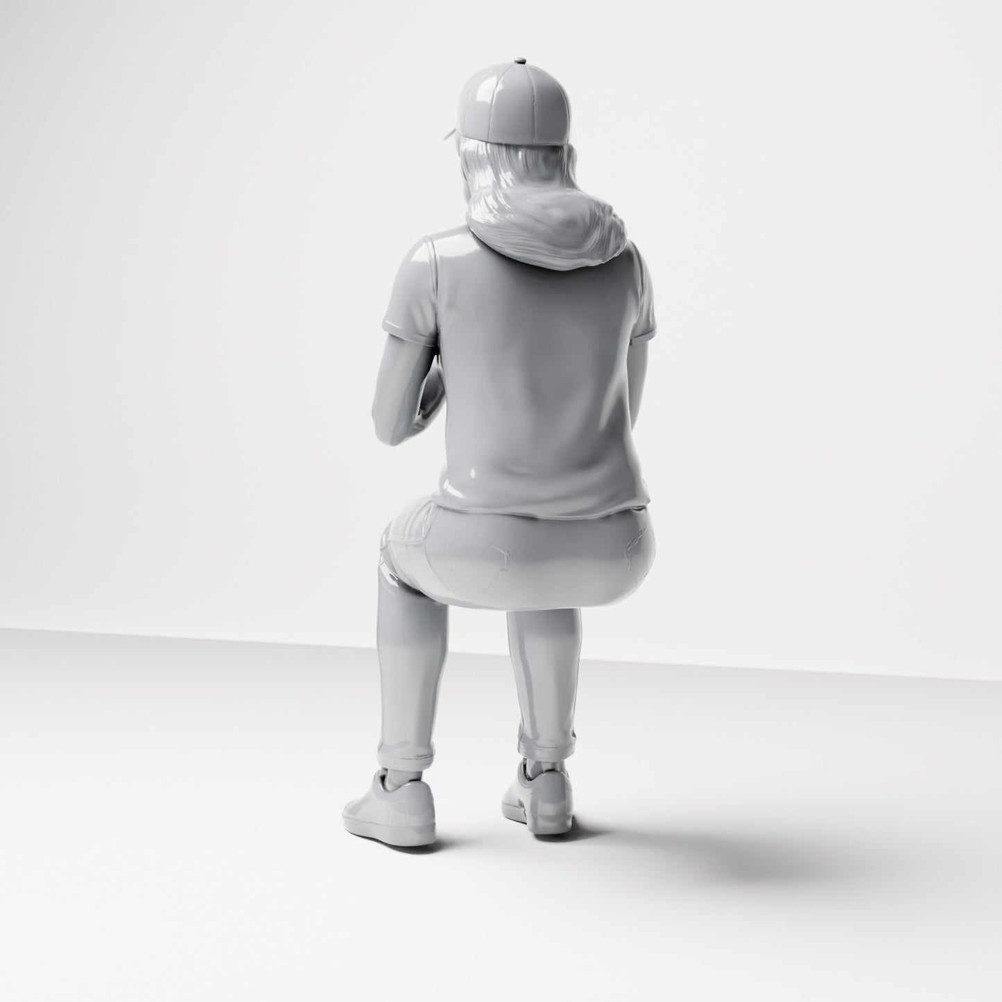 Diorama modelbouw productfoto 2: zittende figuur: toeschouwster met voor de borst gevouwen handen (B058)