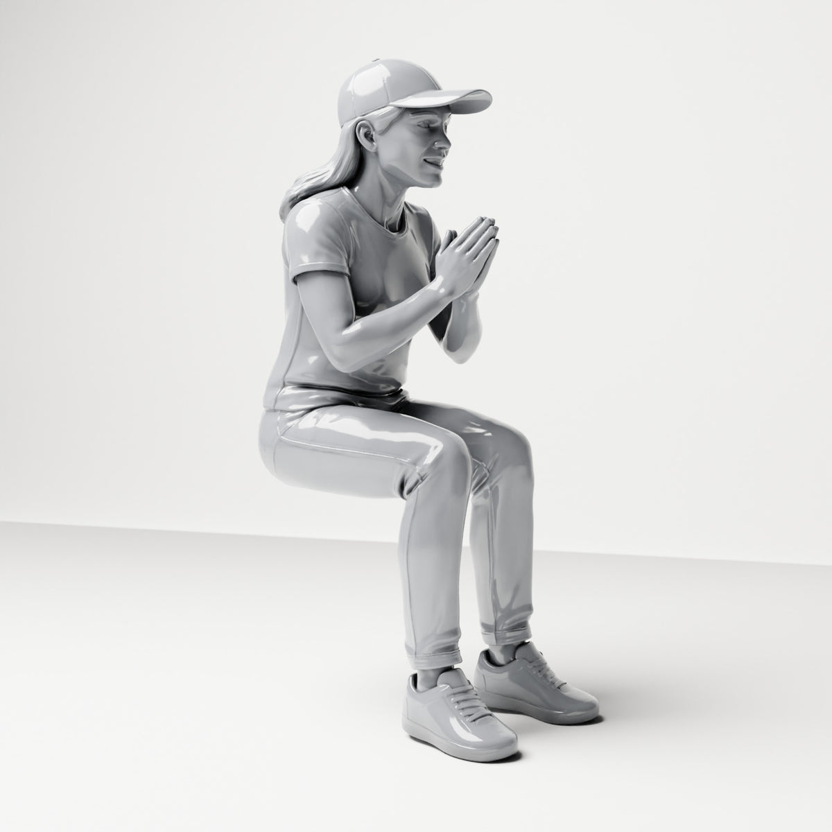 Diorama modelbouw productfoto 3: Zittende figuur: toeschouwer met samengevouwen handen voor de borst (B058)