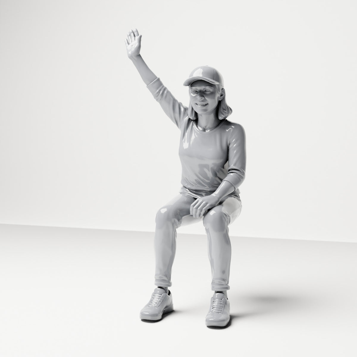 Diorama-modelbouw productfoto 0: Zittende figuur: toeschouwster met opgeheven arm (B059)