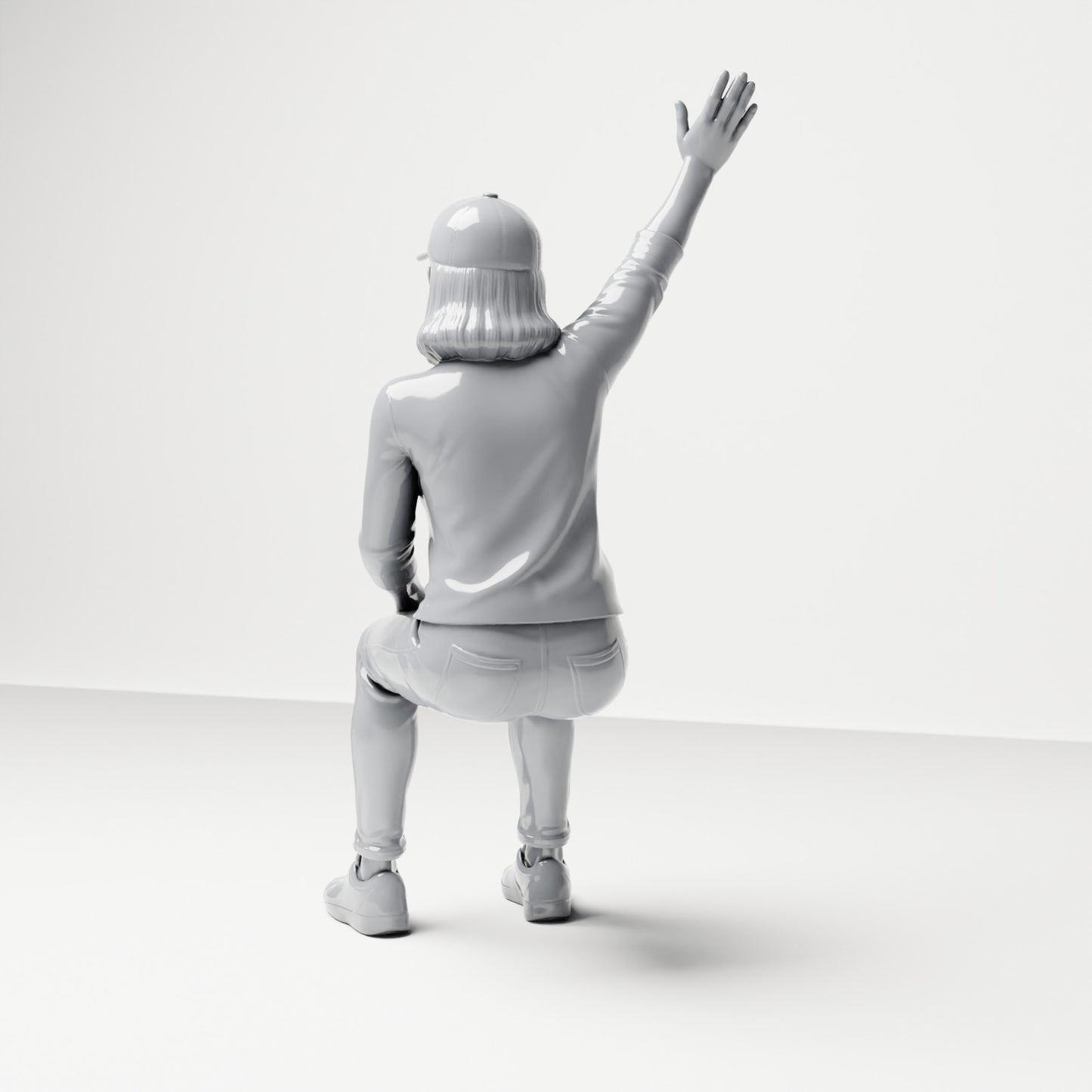 Diorama modelbouw productfoto 2: zittende figuur: toeschouwster met opgeheven arm (B059)