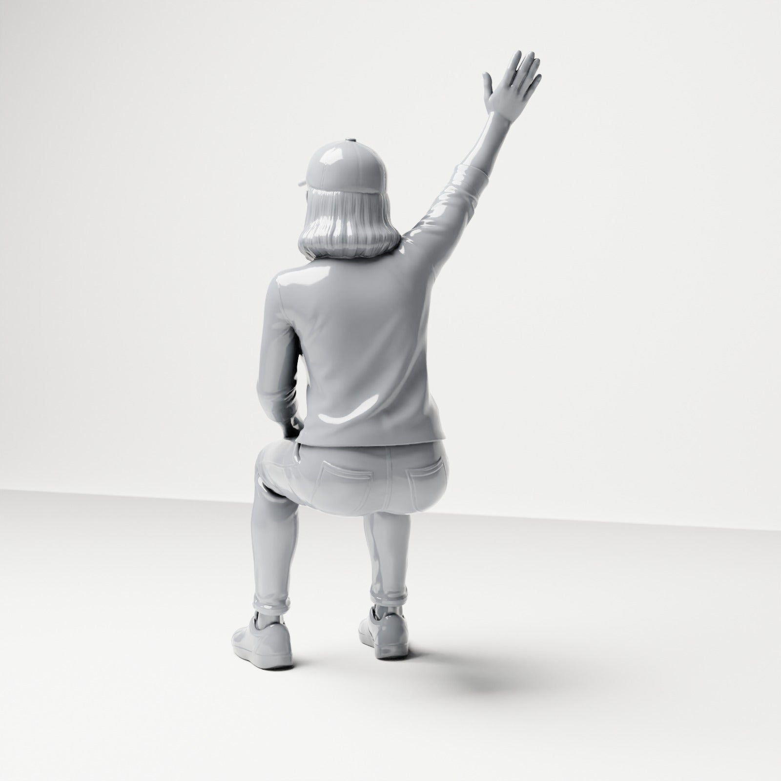 Diorama modelbouw productfoto 2: zittende figuur: toeschouwster met opgeheven arm (B059)