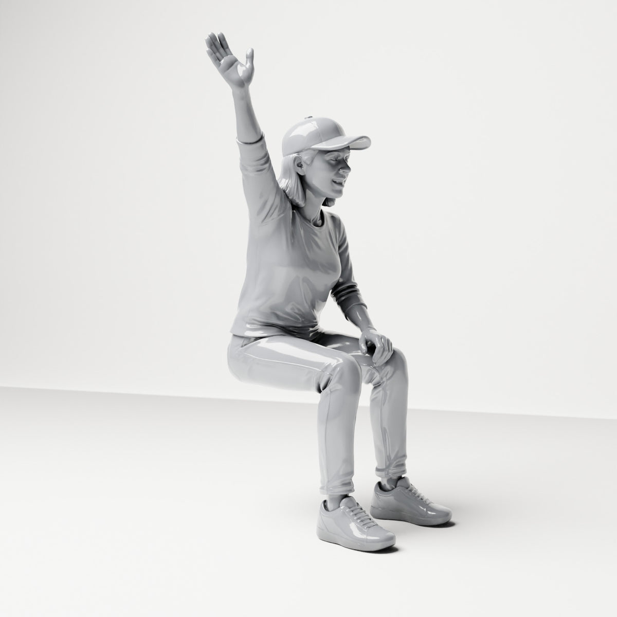 Diorama modelbouw productfoto 3: zittende figuur: toeschouwer met geheven arm (B059)