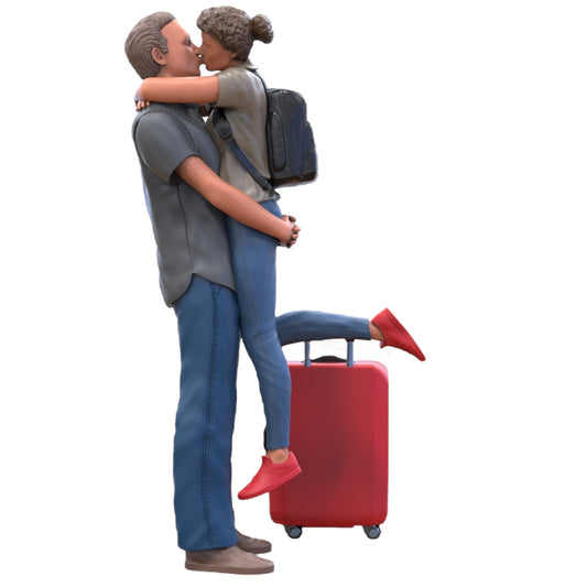 Produktfoto Diorama und Modellbau Miniatur Figur: Pärchen mit Koffer - Abschied eines reisenden Liebespaars