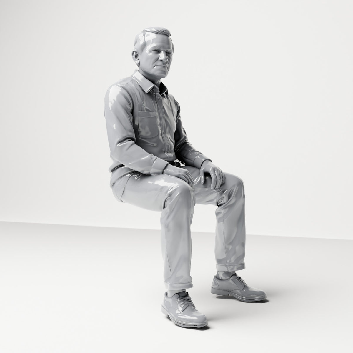 Diorama-modelbouw productfoto 3: Zittende figuur: mannelijke toeschouwer met handen op de bovenbenen (B061)