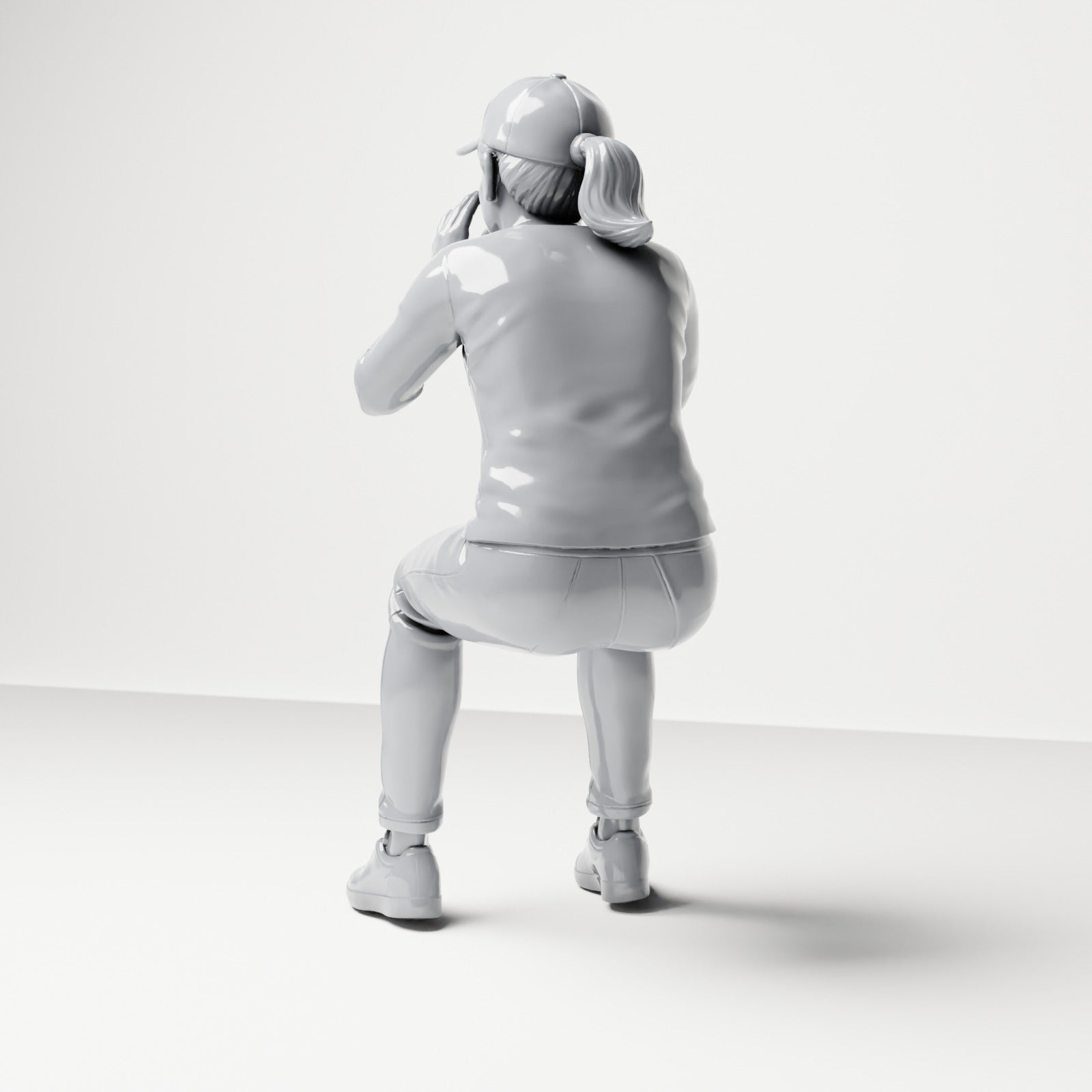 Diorama modelbouw productfoto 2: Zittende figuur: toeschouwer die met de handen aan de mond roept (B062)