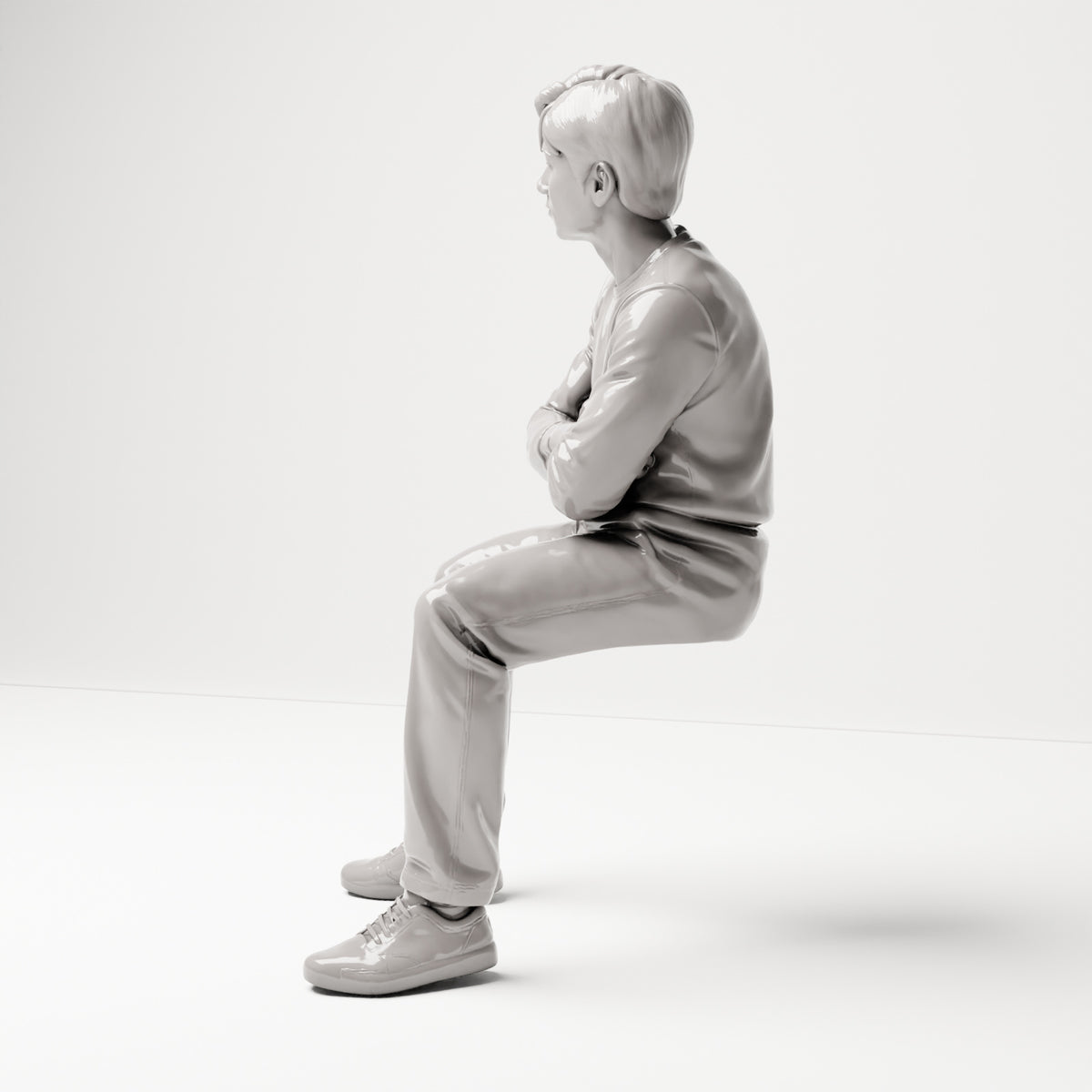 Sitzende Figur: Männlicher Zuschauer mit verschränkten Armen (B064) - linke Seitenansicht