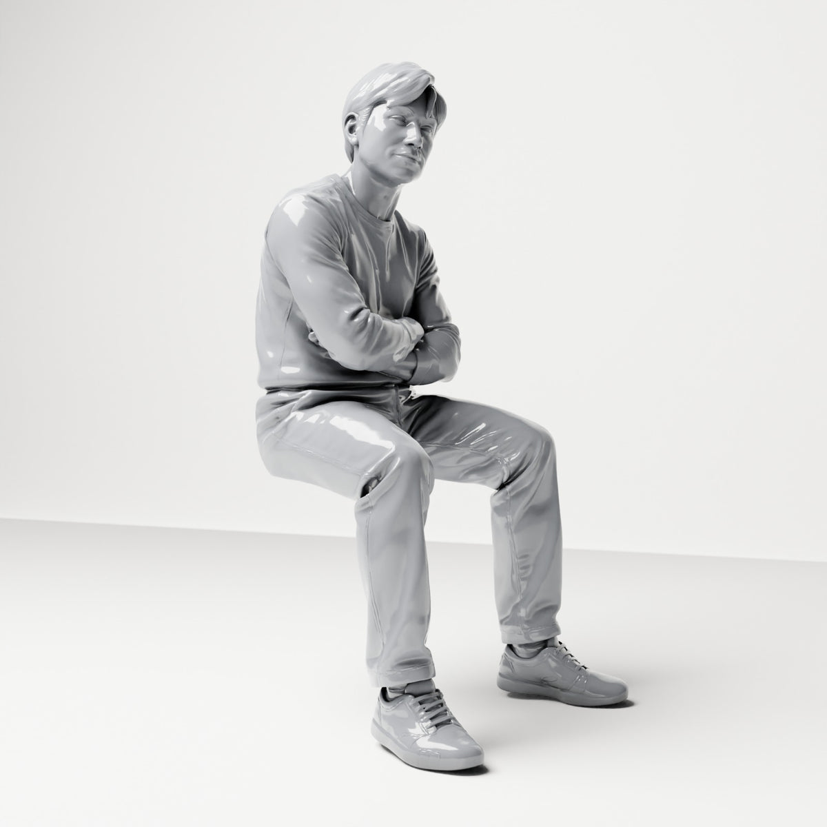Diorama modelbouw productfoto 3: Zittende figuur: mannelijke toeschouwer met gekruiste armen (B064)