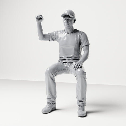 Diorama-modelbouw productfoto 0: Zittende figuur: toeschouwer met opgeheven gebalde vuist (B066)