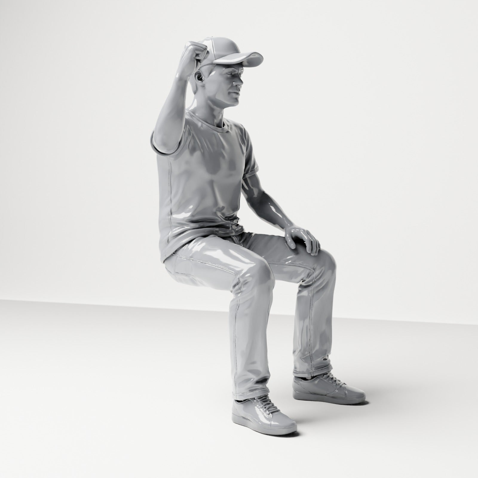 Diorama-modelbouw productfoto 3: Zittende figuur: toeschouwer met geheven gebalde vuist (B066)