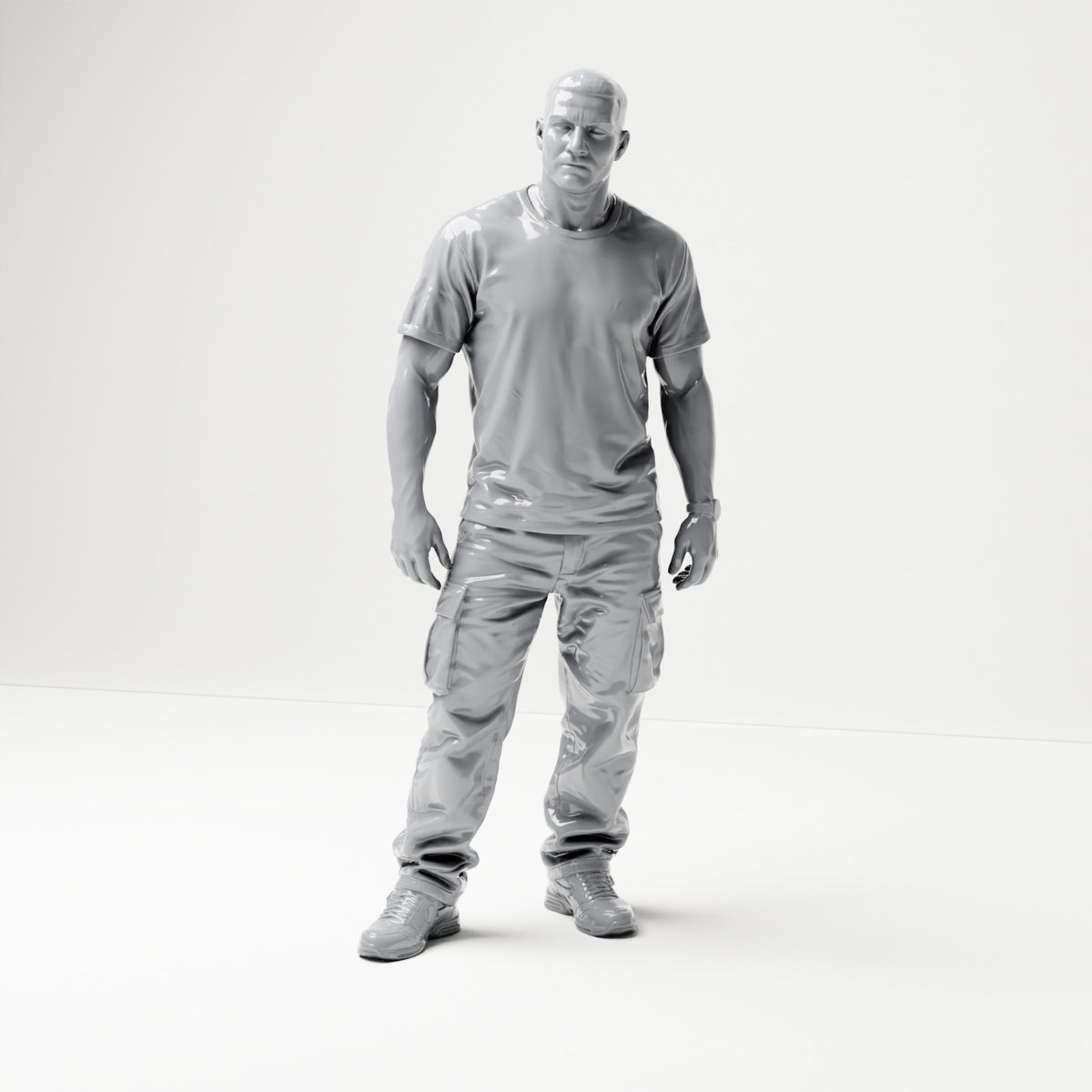 Diorama Modellbau Produktfoto 0: Stehende Figur: Mann mit T-Shirt, Cargohose & Turnschuhen (B071)