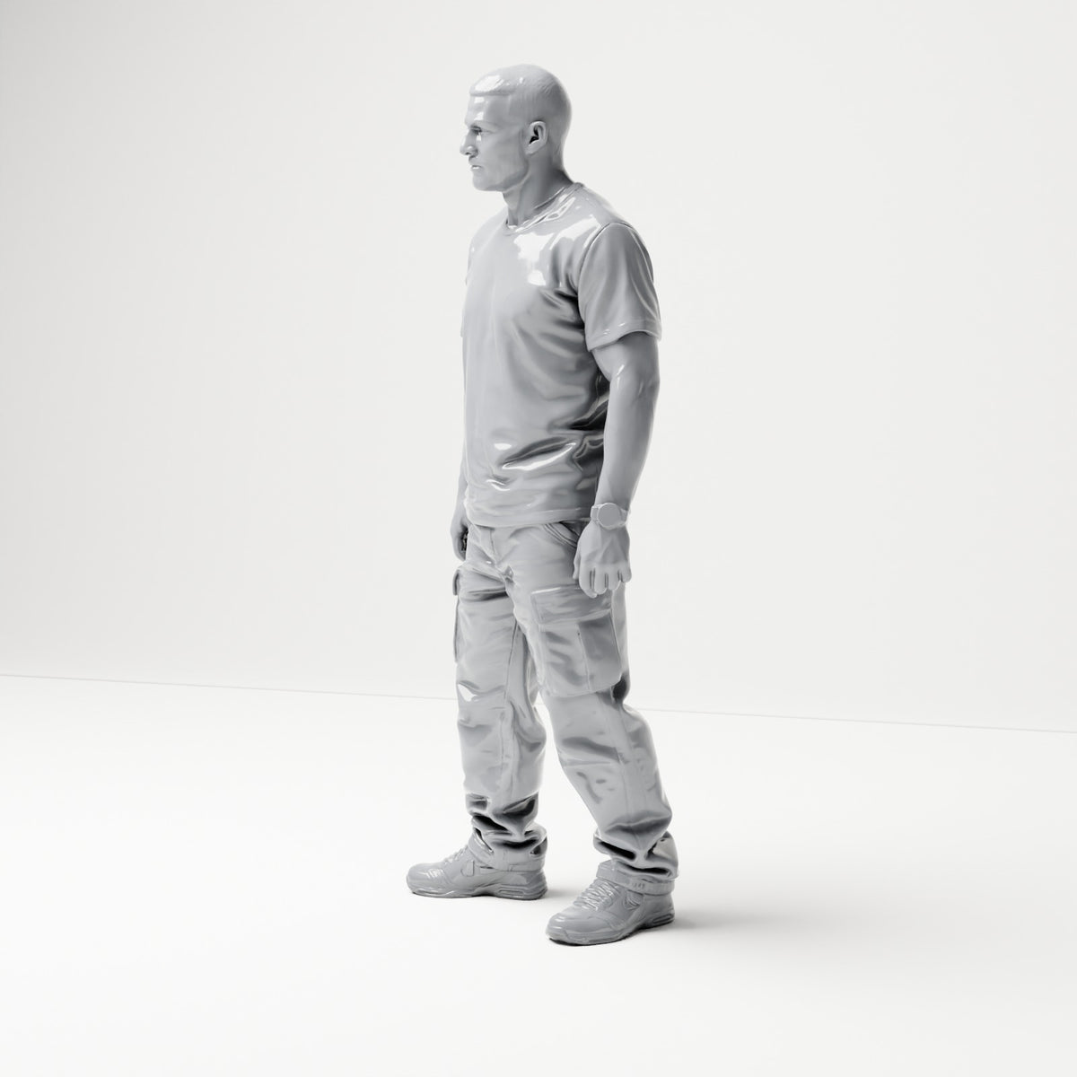 Diorama Modellbau Produktfoto 1: Stehende Figur: Mann mit T-Shirt, Cargohose & Turnschuhen (B071)