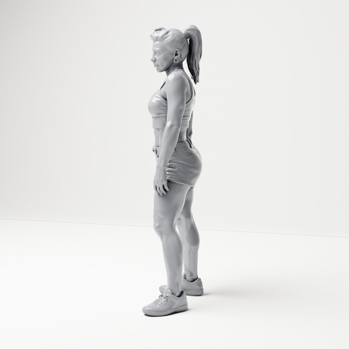 Diorama Modellbau Produktfoto 1: Stehende Figur: Frau in ärmellosem Oberteil, kurzer Hose und Sportschuhen (B072)