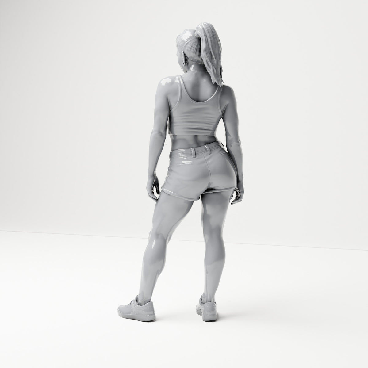 Diorama Modellbau Produktfoto 2: Stehende Figur: Frau in ärmellosem Oberteil, kurzer Hose und Sportschuhen (B072)