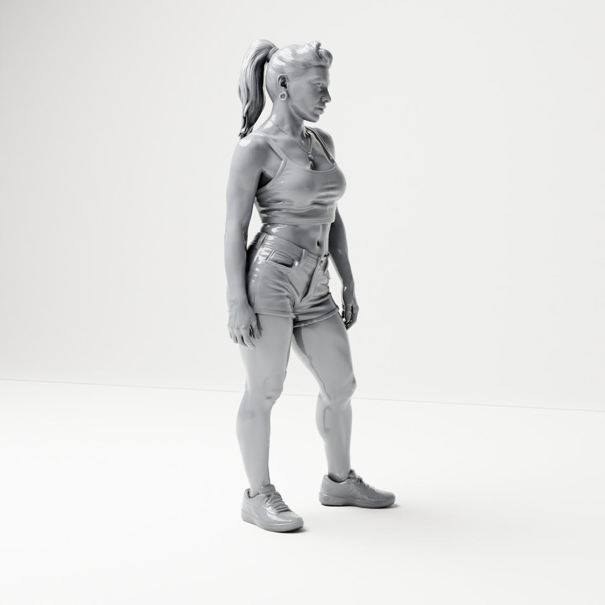 Diorama Modellbau Produktfoto 3: Stehende Figur: Frau in ärmellosem Oberteil, kurzer Hose und Sportschuhen (B072)