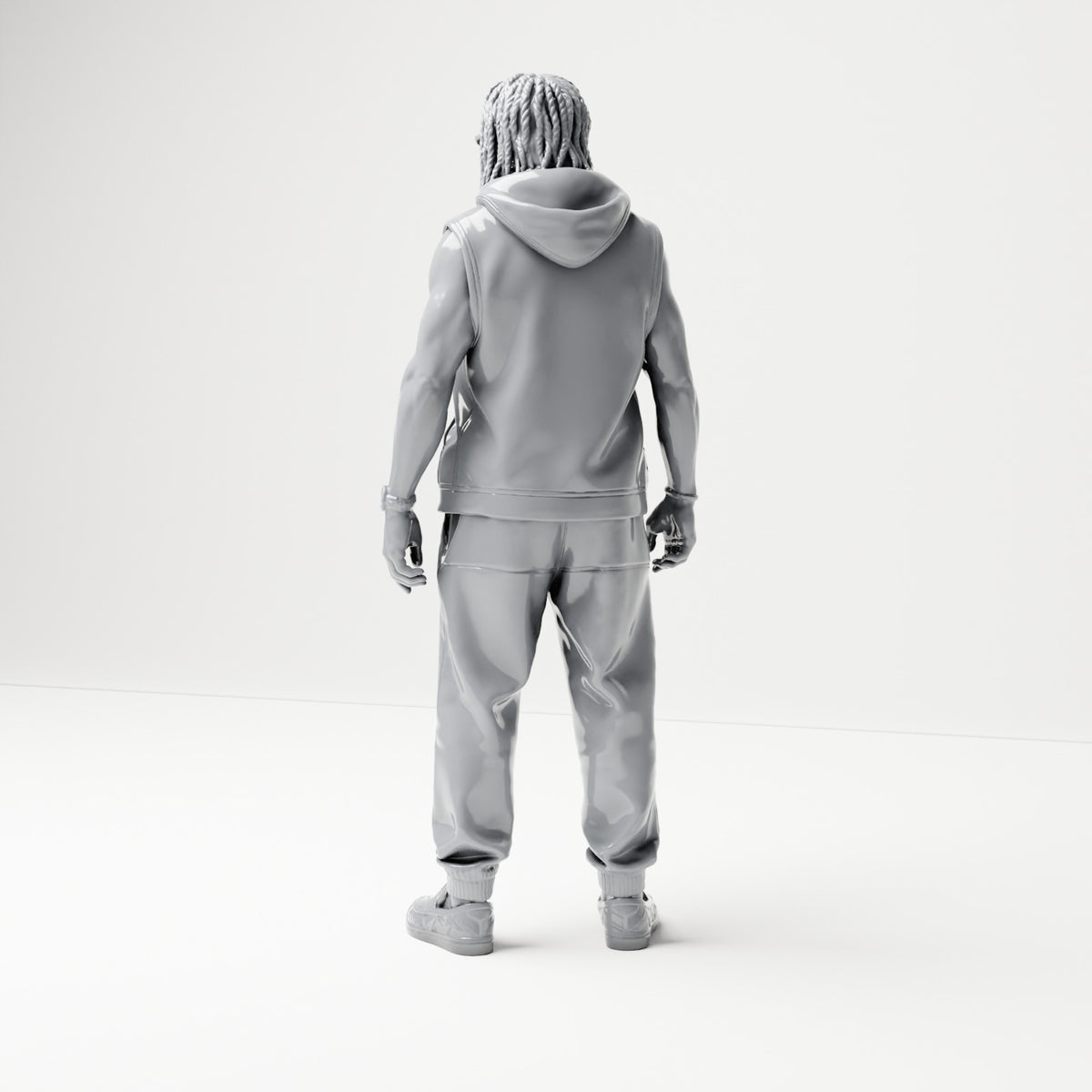 Diorama Modellbau Produktfoto 2: Stehende Figur: Mann mit Sonnenbrille, Zöpfen und ärmelloser Jacke (B074)