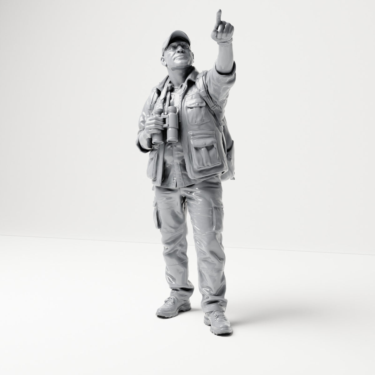 Diorama Modellbau Produktfoto 0: Stehende Figur: Vogelbeobachter mit Fernglas und erhobenem Finger (B081)