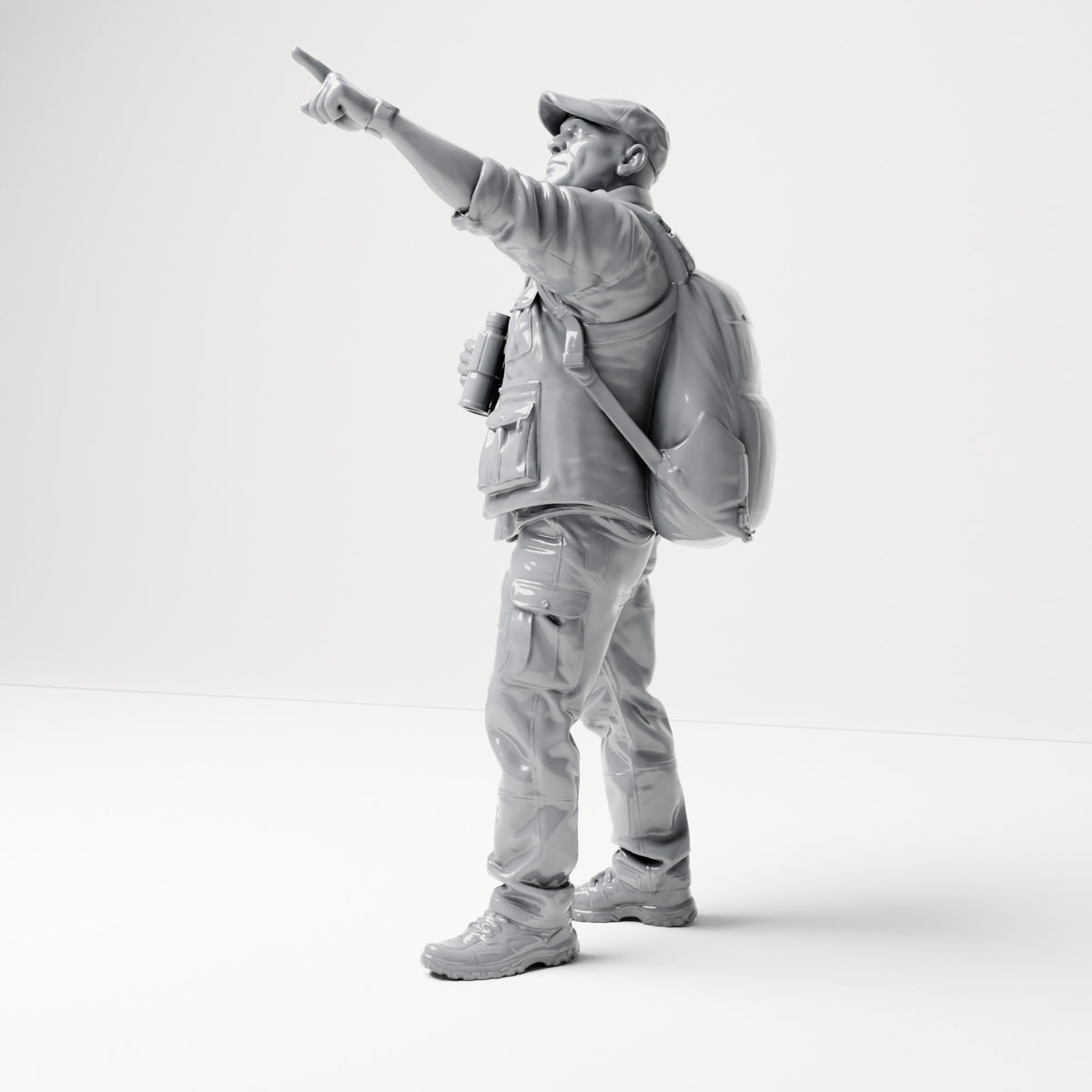 Diorama Modellbau Produktfoto 1: Stehende Figur: Vogelbeobachter mit Fernglas und erhobenem Finger (B081)