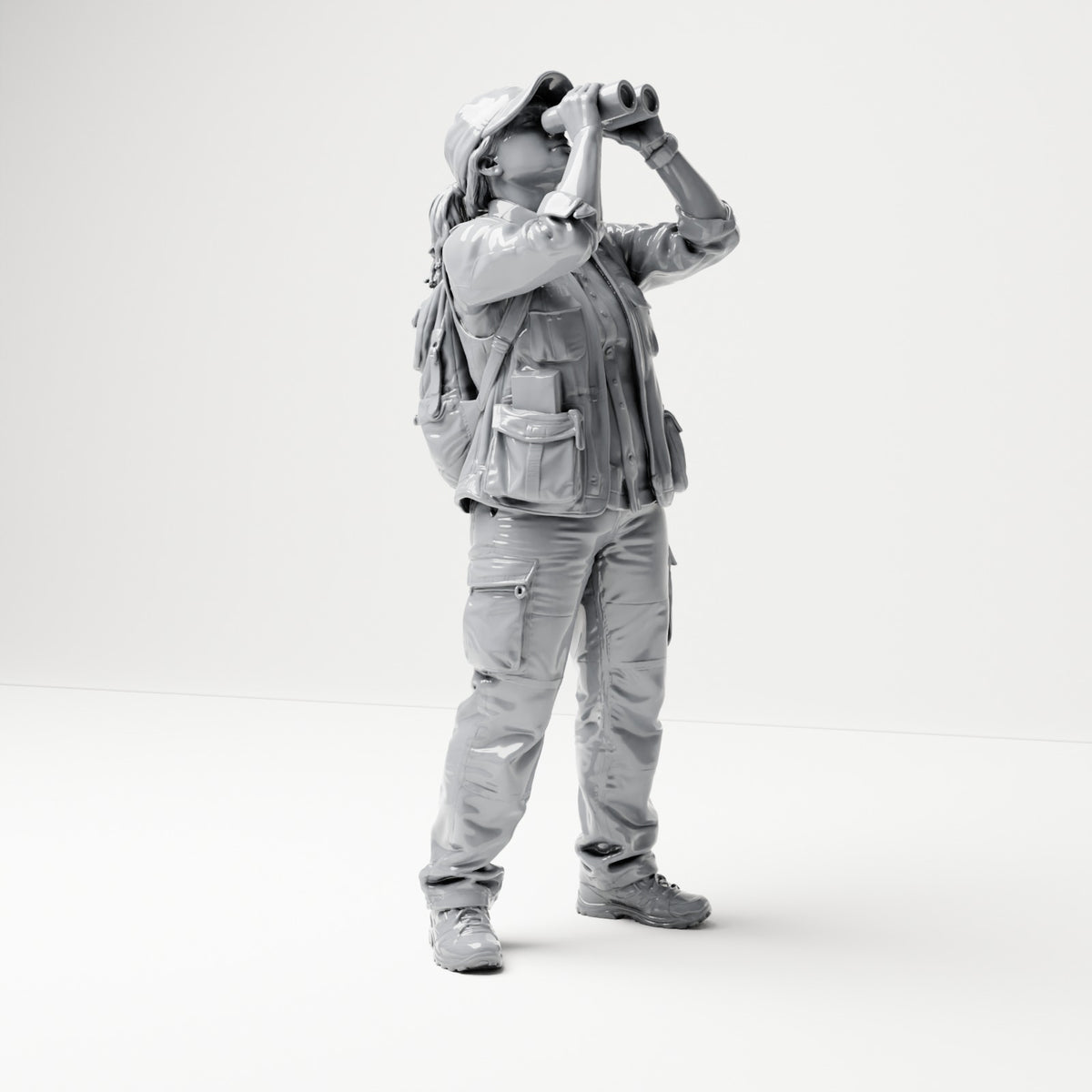 Diorama Modellbau Produktfoto 3: Stehende Figur: Vogelbeobachterin mit Fernglas (B082)