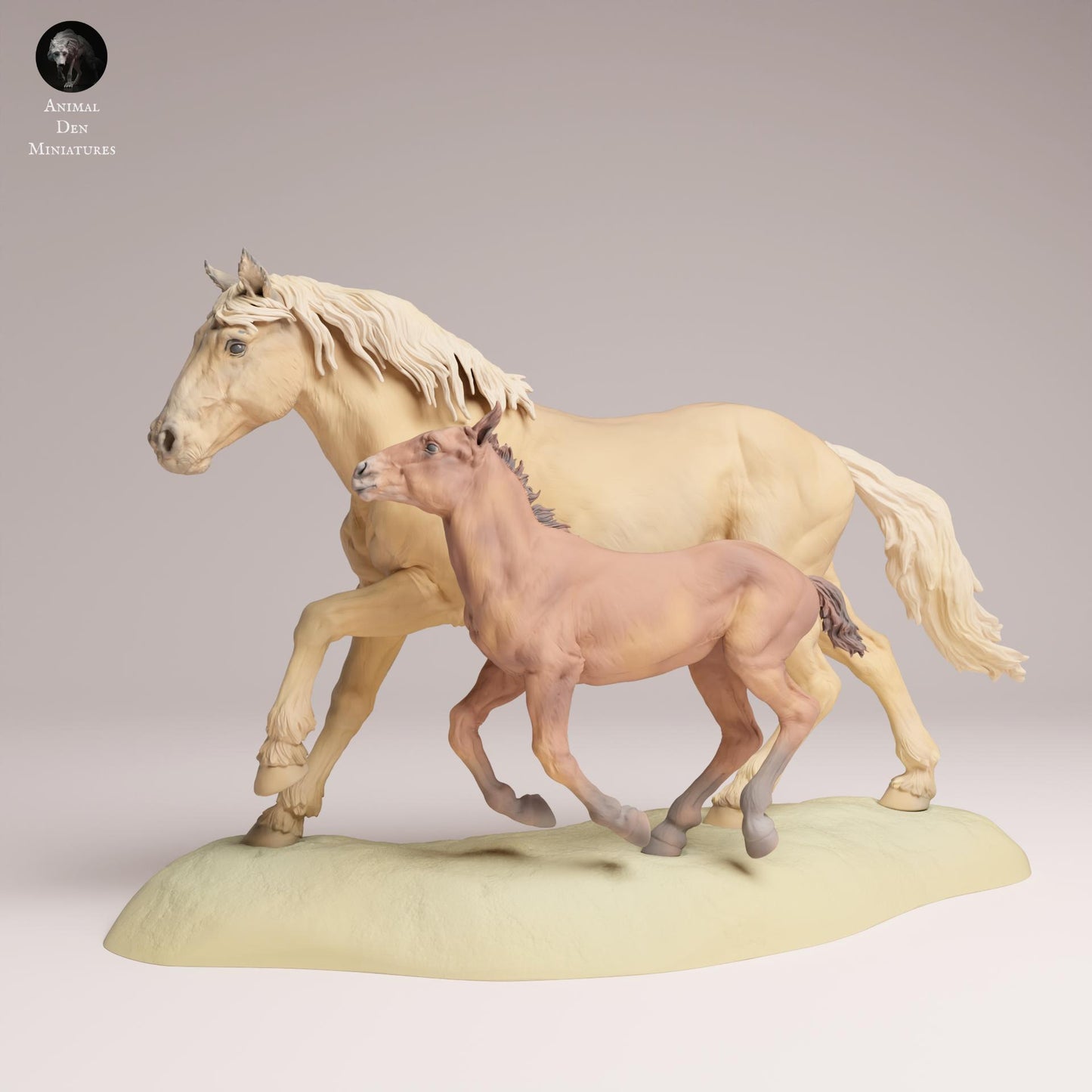 Productfoto Dierfiguur Diorama, Modelbouw: 0: Wilde Dierfiguren: galopperende Mustang Merrie en Veulen – Paarden (Ref 25_09_05)