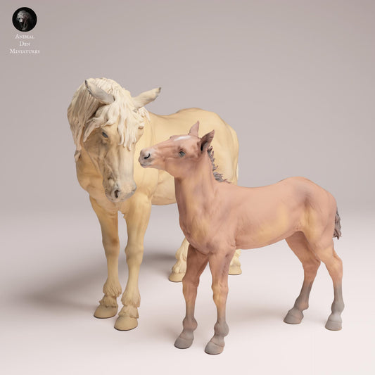 Productfoto Dierfiguur Diorama, Modelbouw: 0: Wilde Dierfiguren: Mustang Merrie en Veulen – Paarden (Ref 25_09_04)