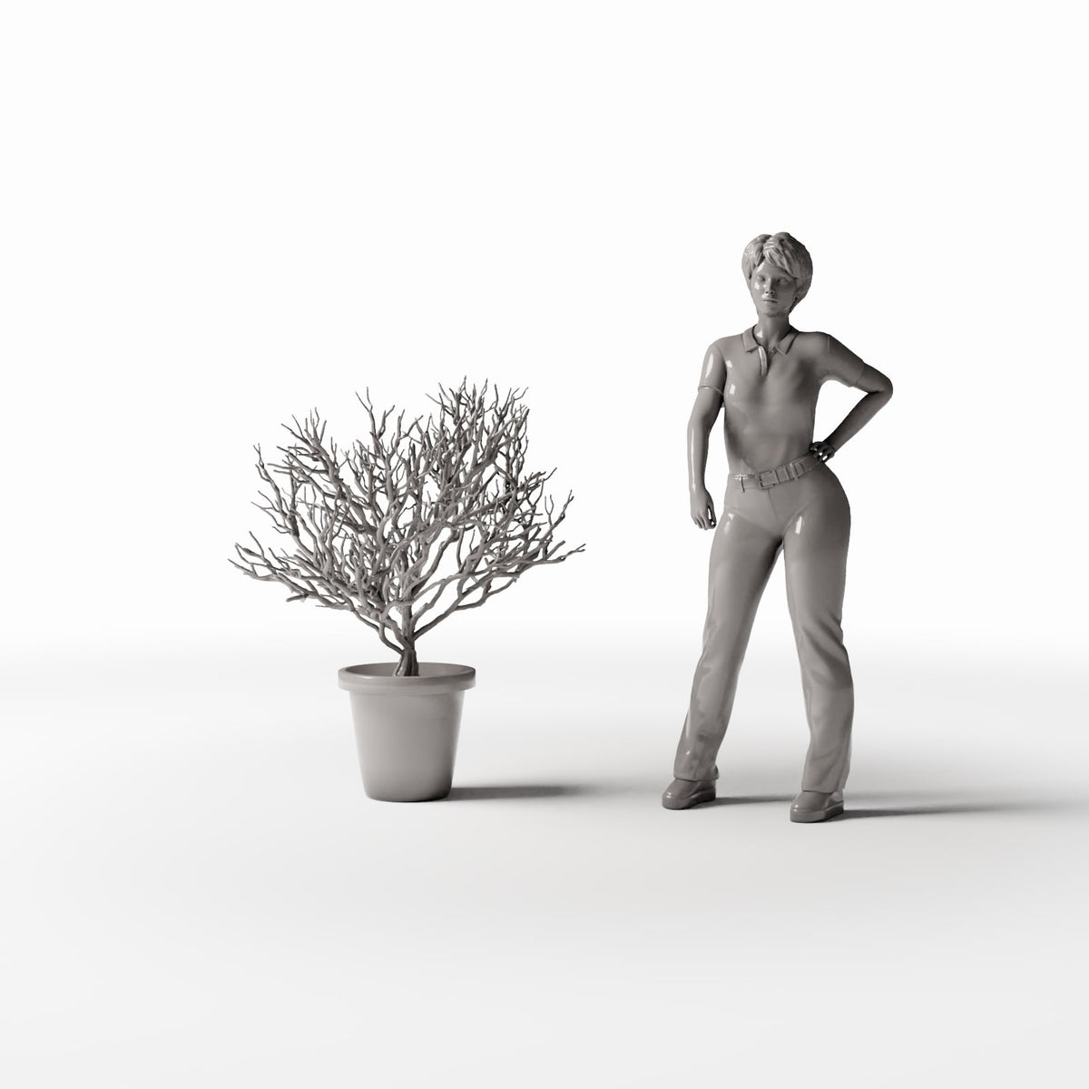 Productfoto diorama en modelbouw 1: Dioramaplanten: potplant met vertakte sierstruik (Ref. 1096D)