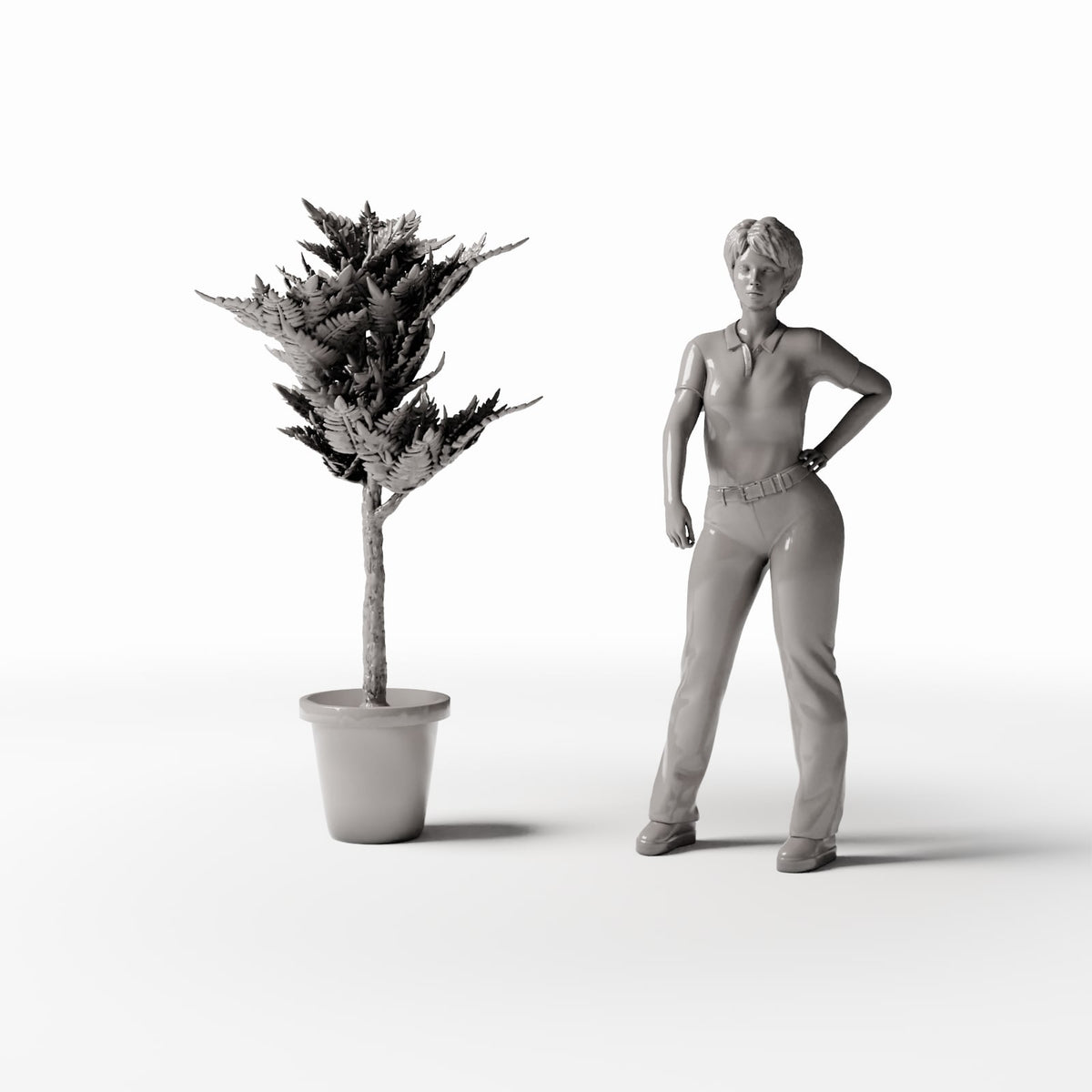 Productfoto diorama en modelbouw 1: Dioramaplanten: hangplant met varenbladeren in hangpot (Ref. 1097D)