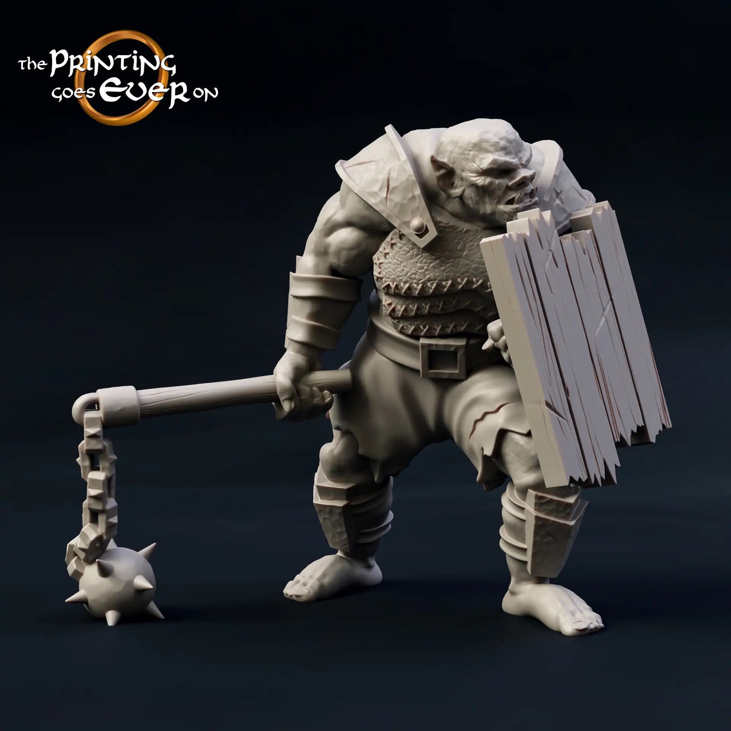 Productfoto Tabletop 28mm The Printing Goes Ever On (TPGEO) 0: Half-Ork Krijger: Brutale strijders van het kwaad met zwaard, schild, morgenster en speer